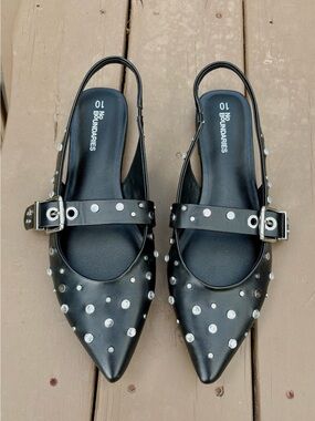 No Boundaries Black Pointed Slingback Flats with Silver Studs Sz 10 MWOT